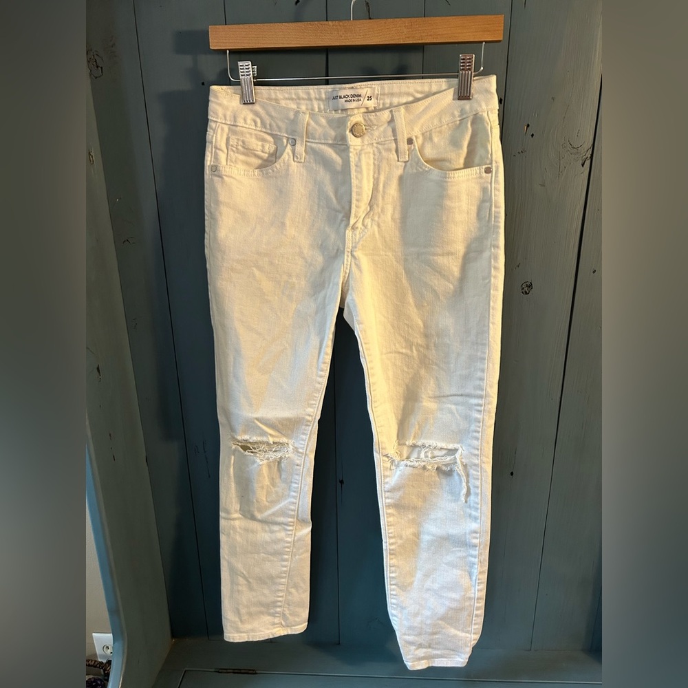 Just Black White Skinny Distressed Jeans | Women’s Size 25